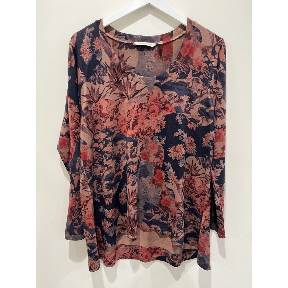 Soft Surroundings Womens Top XL Mixed Floral Long Sleeve Brown‎ Casual Stretch - Picture 2 of 7
